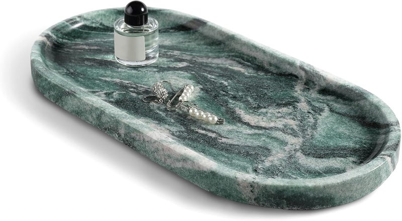 Koville Norway Natural Marble Tray, 12"x6" Vanity Decorative Tray for Countertop Organizer, Catchall Tray for Perfume, Candles, Jewelry Dish - Image 1